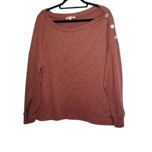 Listicle Womens Rust Button-Shoulder‎ Long-Sleeve Ribbed Top Size Large